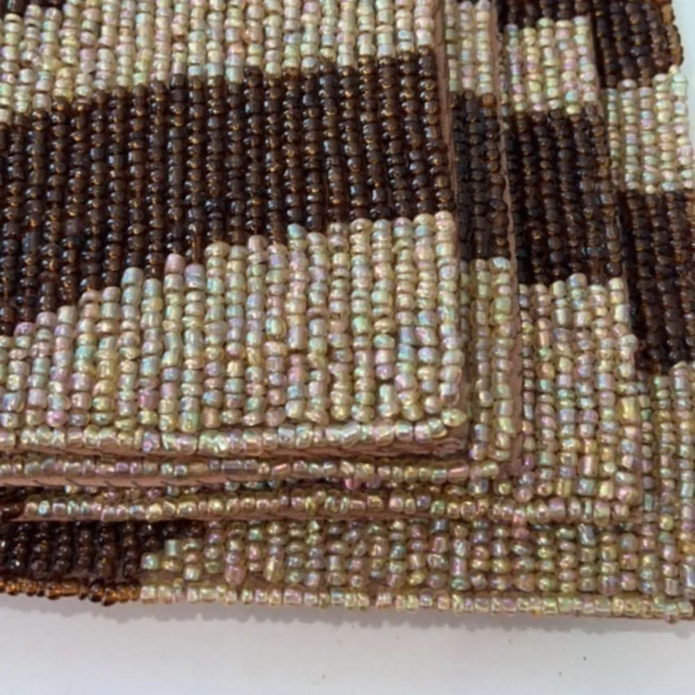 Set‎ of 4 Z Gallerie Modern Contemporary Zebra Print Brown Beaded Place Mats